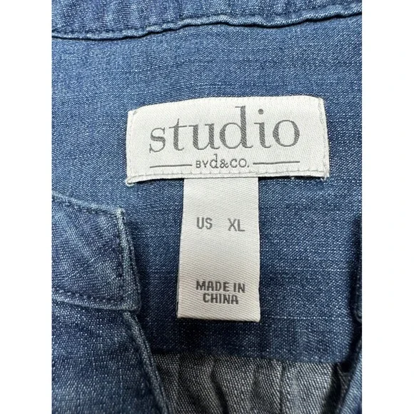 Studio bvd&co. Embroidered Denim Shirt Womens XL Blue Button Down Long Sleeve - Picture 2 of 12